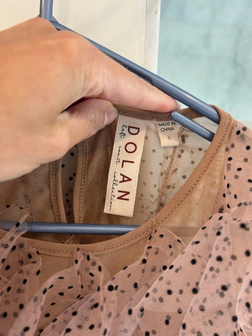 dolan Blush Tan Polka Dot Ruffle Mesh Blouse - Picture 3 of 5